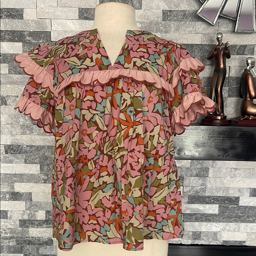 H Homebody Embroidered 100% Cotton Blouse Size M Boutique